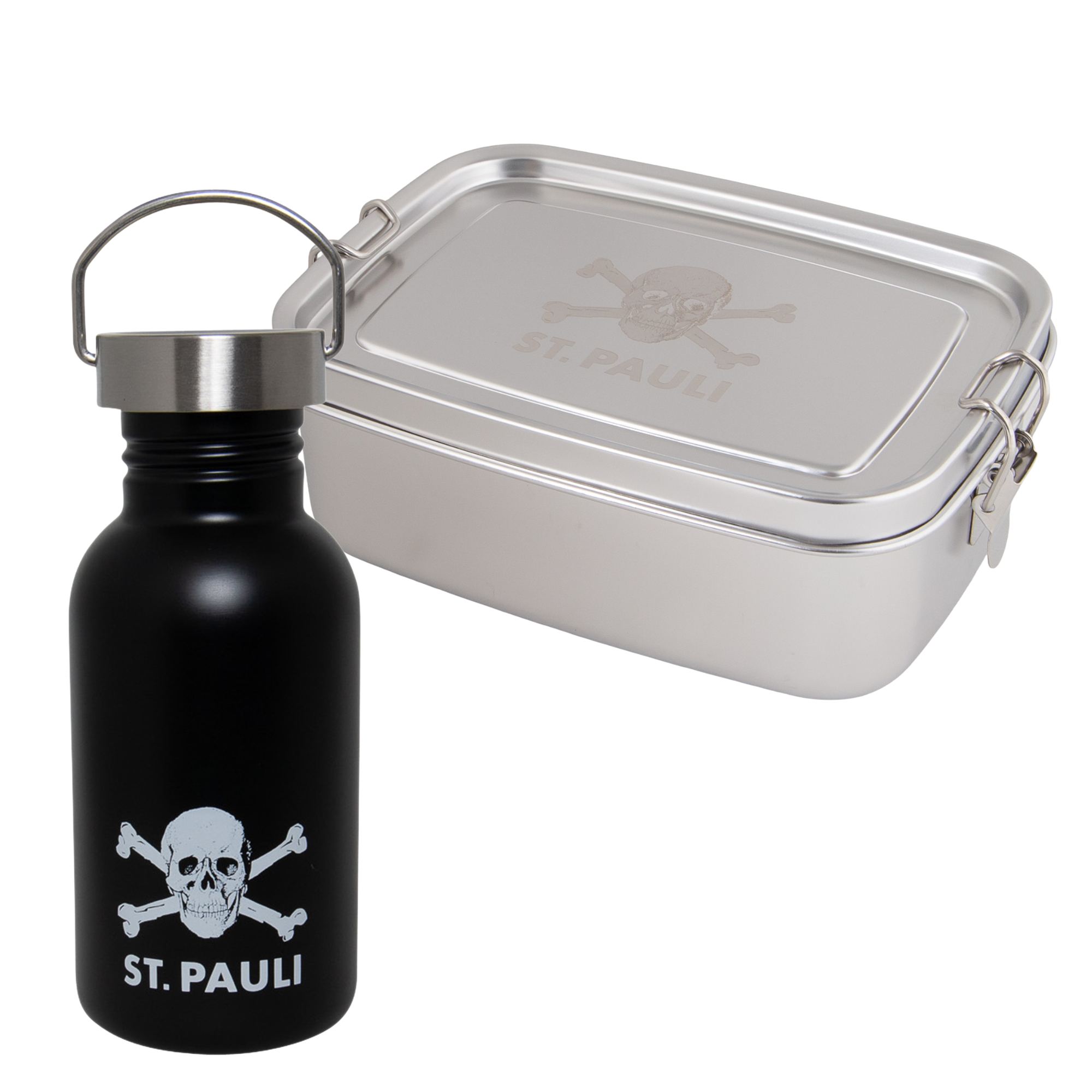 FC St. Pauli - Trinkflasche & Lunchbox Set Edelstahl Totenkopf