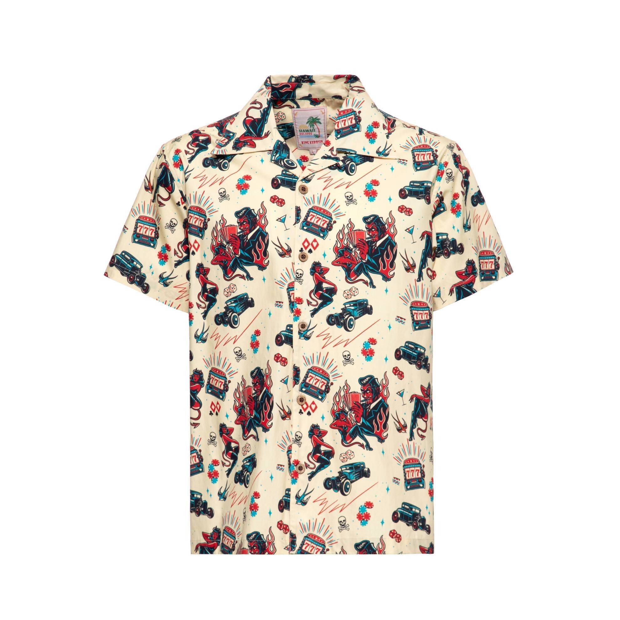 King Kerosin Hawaii Hemd "Rockabilly Devil" - weiß