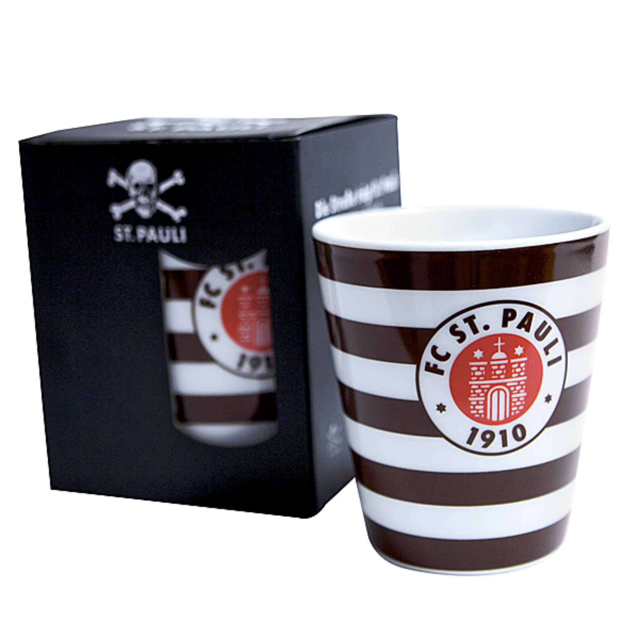 FC St. Pauli - Kaffeebecher Logo Streifen - braun-weiß