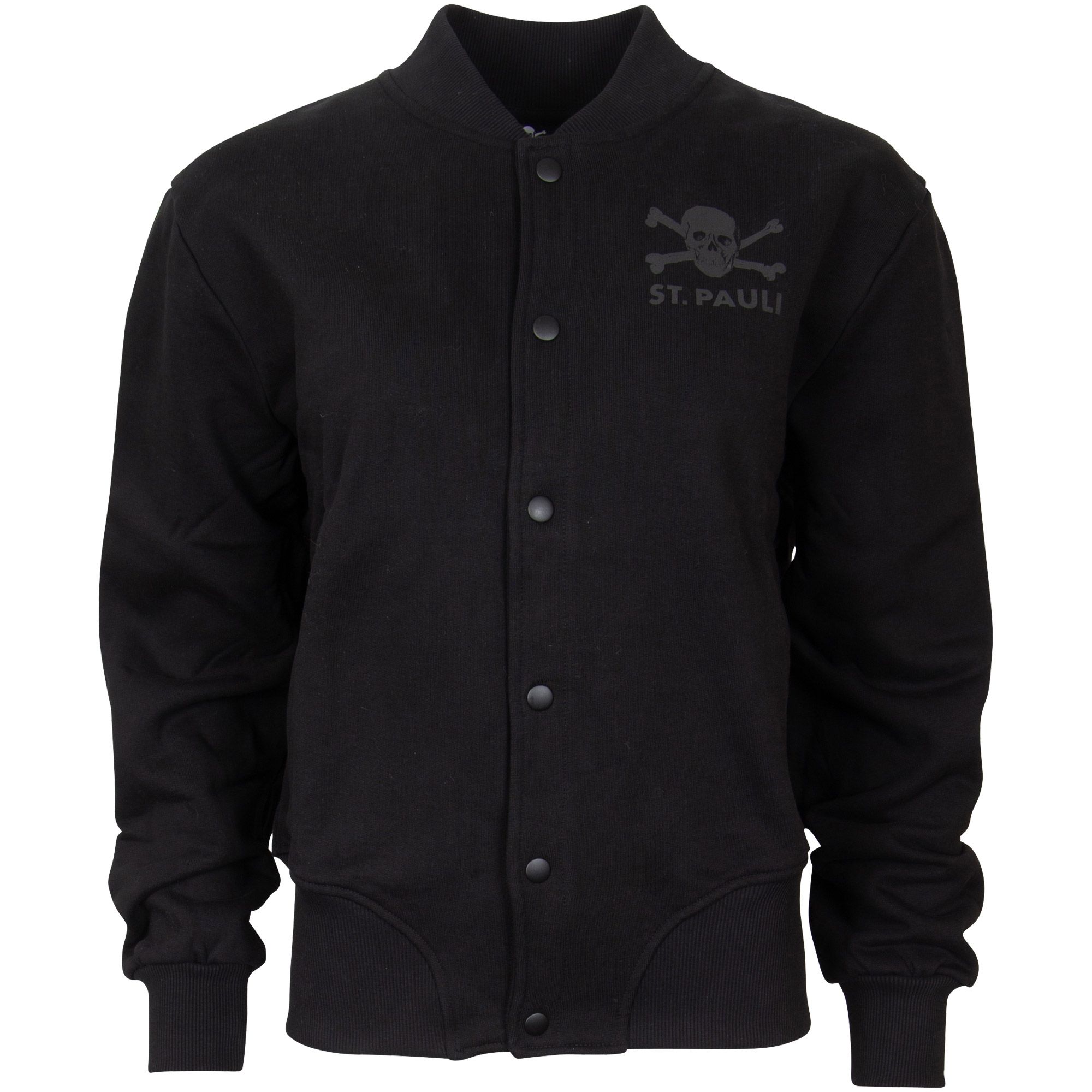 FC St. Pauli - Collegejacke tailliert "All Black" Totenkopf mit Rückprint - schwarz