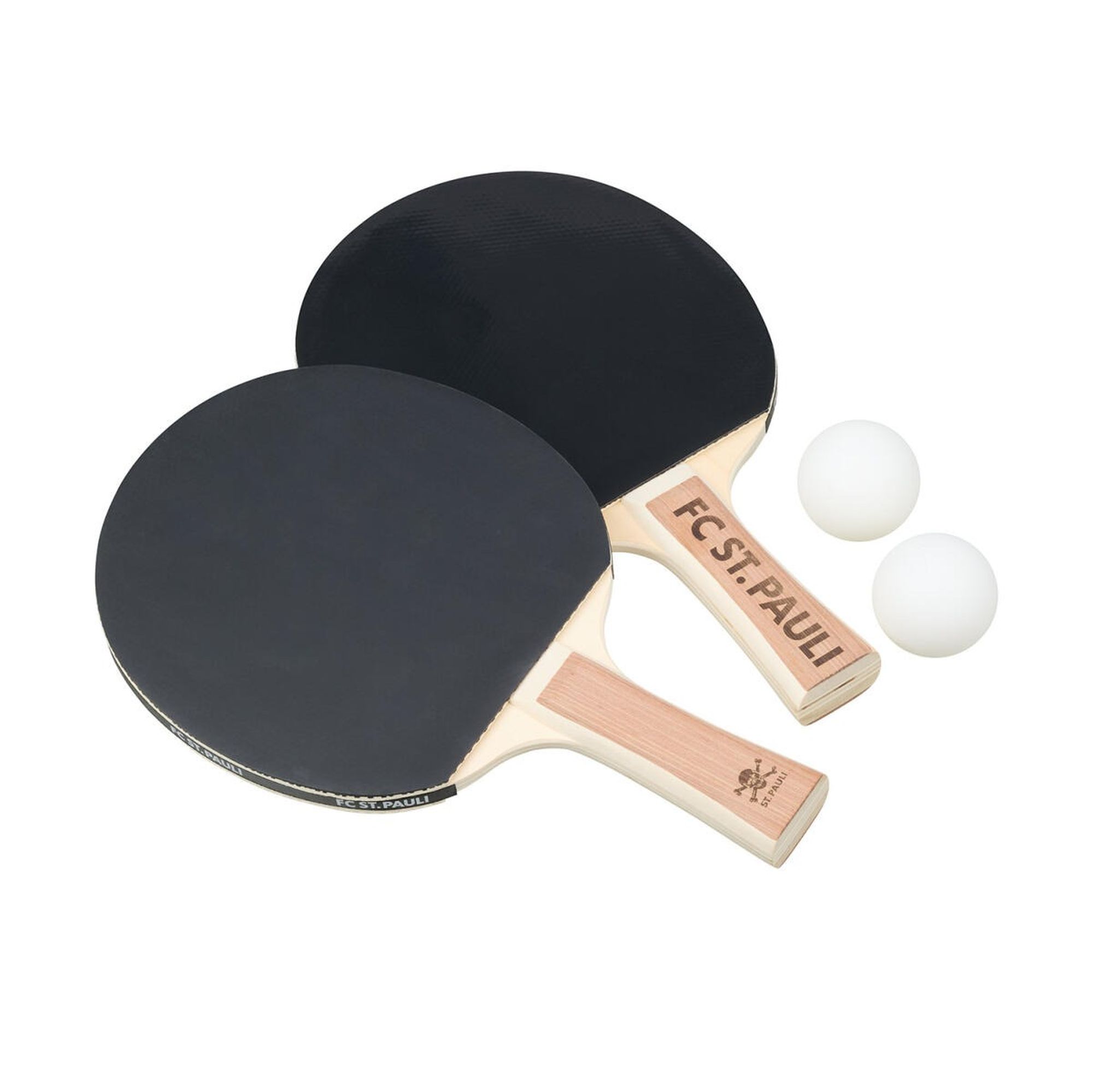 FC St. Pauli - Tischtennisschläger Set Totenkopf mit 2 Bällen - natur/schwarz