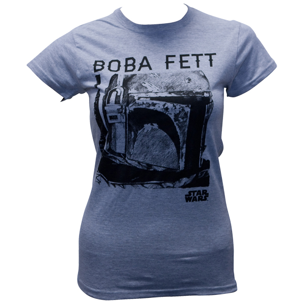 Star Wars - Frauen T-Shirt Boba Fett Portrait - graumeliert