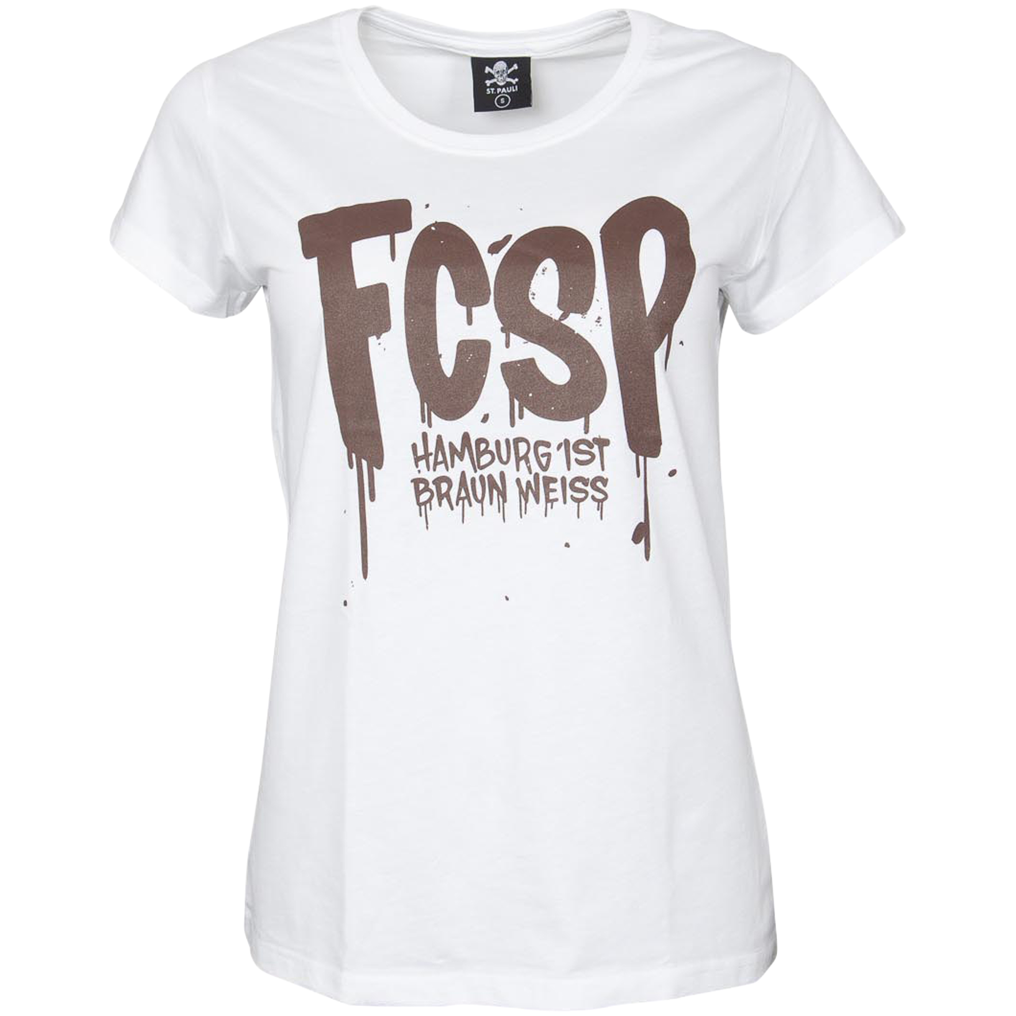 FC St. Pauli - T-Shirt tailliert FCSP Hamburg ist braun weiss - weiß