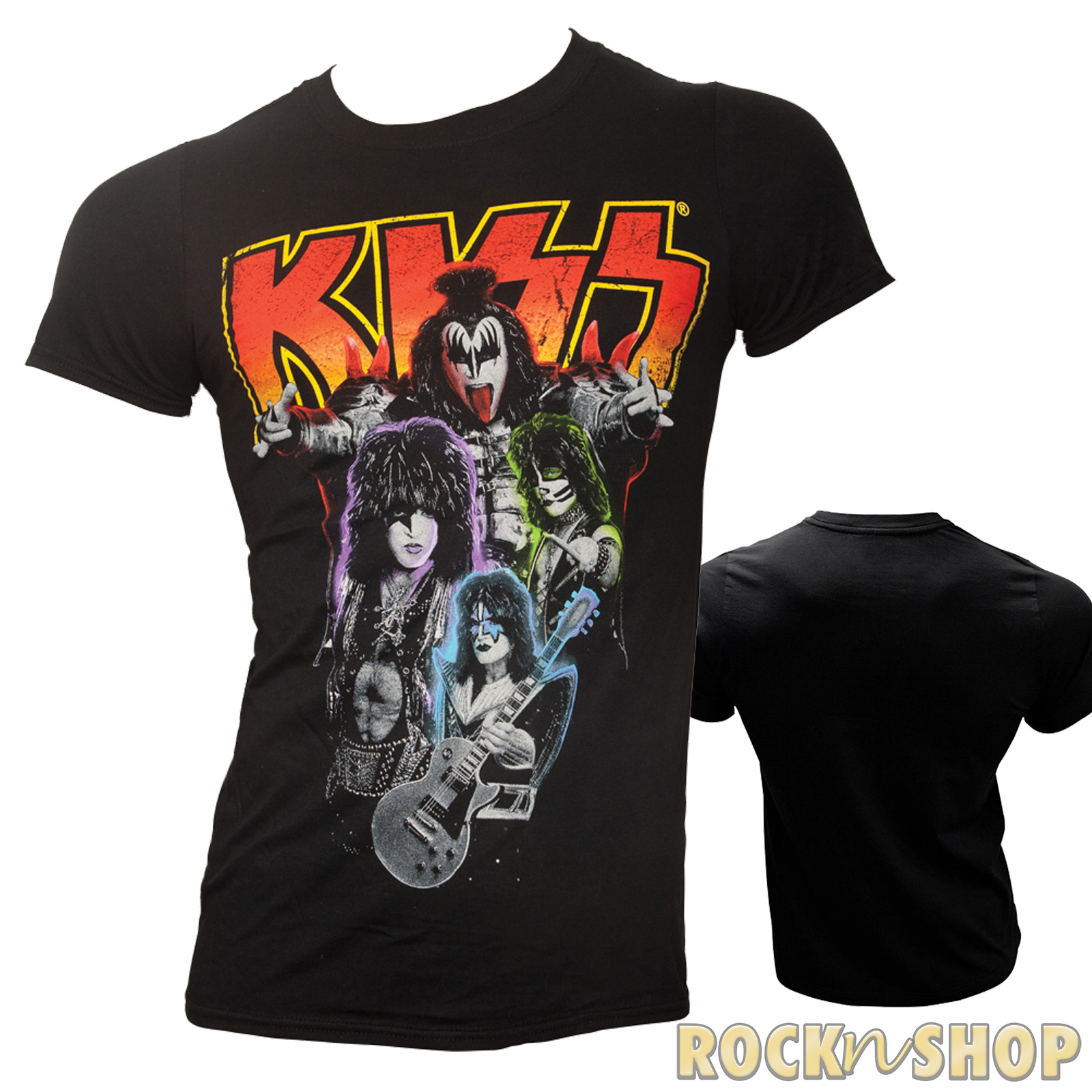 Kiss - T-Shirt Neon Band - schwarz