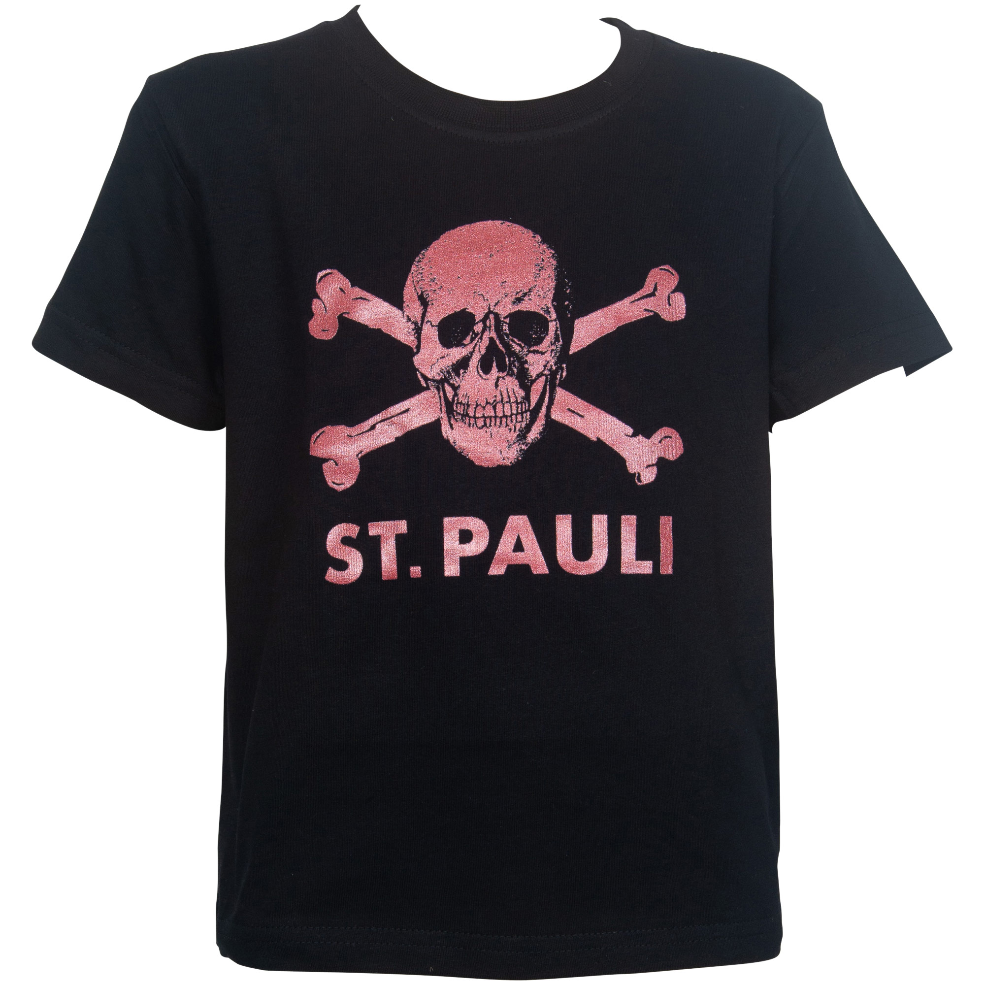 FC St. Pauli - Kinder T-Shirt Glitzer Totenkopf Rot - schwarz