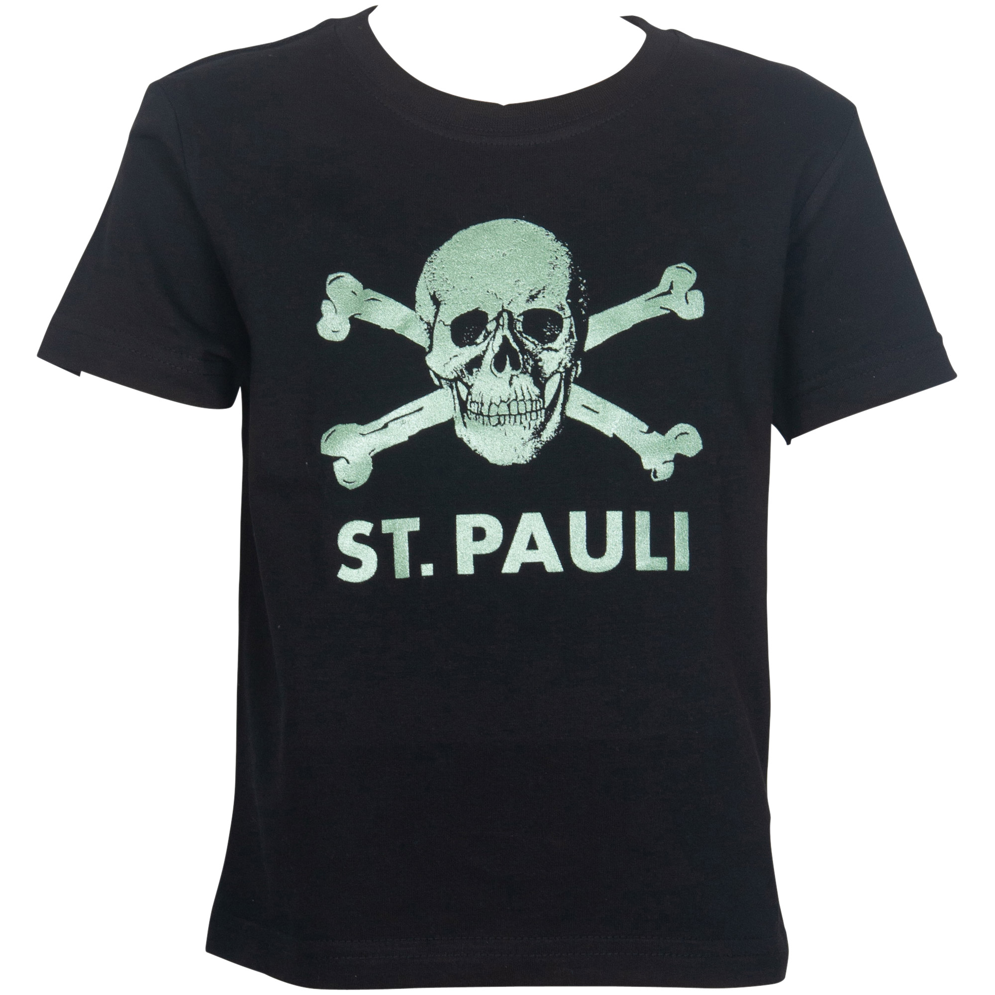 FC St. Pauli - Kinder T-Shirt Glitzer Totenkopf Grün - schwarz